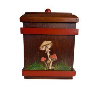 Retro Kitchen Wooden Box Mushroom Apple Rustic 70s Style Hand Painted Storage